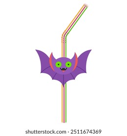 Bat Halloween straw vector cartoon illustration isolated on a white background.