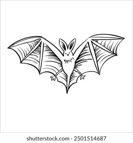 Ilustración vectorial de boceto dibujado a mano murciélago sobre fondo blanco.