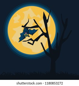 Bat hang on a tree branch vector illustration 