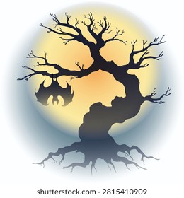 Bat hanging on a branch of dead tree vector illustration