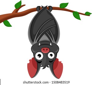 Bat hanging on a tree branch upside down. Character