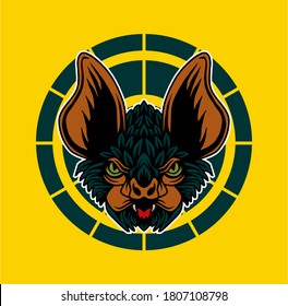 Bat head illustration with circle background logo, creative logo.