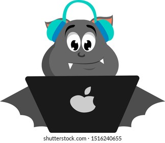 Bat with headphones, illustration, vector on white background.
