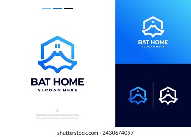 Arte de murciélago y línea de casa moderna inspiración de diseño de logotipo