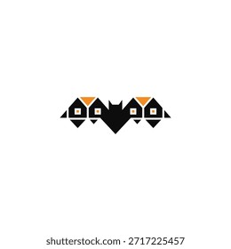 Murciélago en forma de casa diseño de logotipo abstracto.
