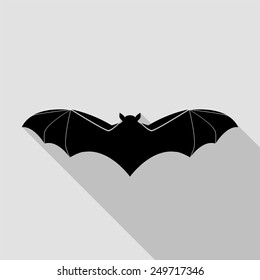 bat icon - black illustration with long shadow