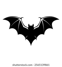 Bat icon. Black bat is spreading its wings while flying in the night. Vector illustration