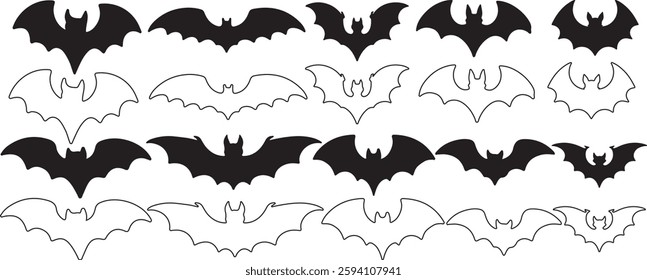 Bat icon bundle on white background