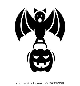 bat icon carrying pumpkin bag filled and halloween candies vector halloween isolate white background 