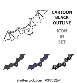 Bat icon in cartoon style isolated on white background. Black and white magic symbol stock vector illustration.