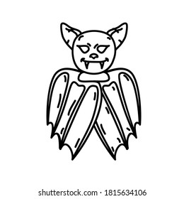 Bat Icon. Doodle Hand Drawn or Black Outline Icon Style