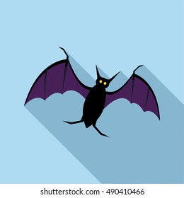 Bat icon in flat style with long shadow. Fly symbol vector illustration