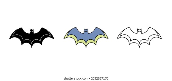 Bat icon flying in the air. Set suitable for the concept of Halloween. It is a colorful, silhouettes and linear icon set.