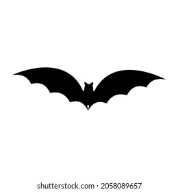 Bat icon isolated on white background. Creepy Halloween decoration. Black flat vector illustration. Spooky festive design, silhouette for logo
