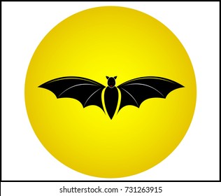 Bat icon on the full moon. - Illustration,Circle,yellow,Animal, Halloween, Holiday - Event, Mammal, Mouse,Silhouette