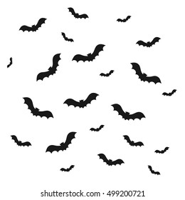 Bat icon on white background. Symbol of Halloween. A flock of bats isolated go up silhouette. Seamless pattern for booklet, banner, website. Vector illustration.