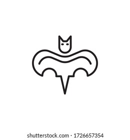 bat icon outline vector illustration, isolated on white background