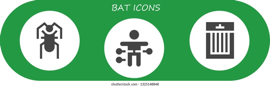 bat icon set. 3 filled bat icons.  Collection Of - Cricket, Voodoo doll, Treats