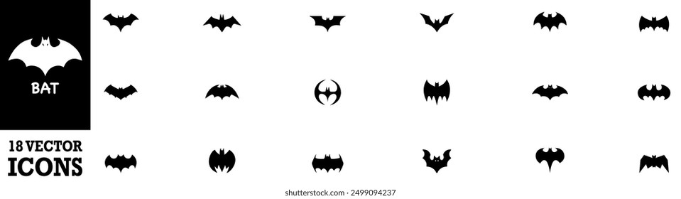 Bat icon set. Bats silhouette. Creeppy bats silhouette set. Vector Illustration. Vector Graphic. EPS 10