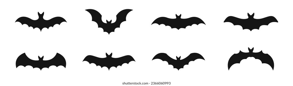 Bat icon set. Halloween bat icons. Silhouette style vector icons. 