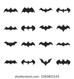 Bat icon set, bat man shadow logo, silhouette