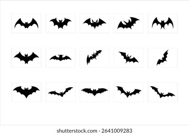 Bat Icon Set on White Background – Halloween and Animal Silhouettes Vector