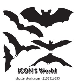 Bat icon set. Bat silhouette set. Vector illustration eps10.