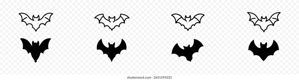 bat icon set, bat silhouette, Silhouette vector icon set of bats in various flying and resting positions