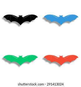 bat icon with shadow - colored vector set