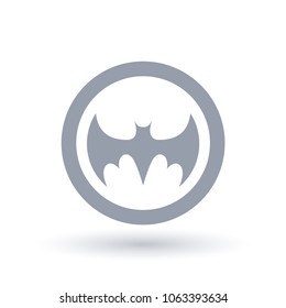 Bat icon silhouette design in circle outline. Halloween flying animal symbol. Vector illustration.