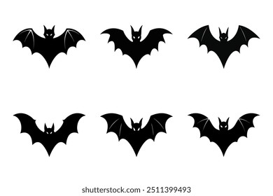 Bat Icon Style Set on Transparent Background" se refiere a una colección de íconos con temas de murciélagos diseñados en varios estilos. Cada icono está aislado en un fondo transparente.