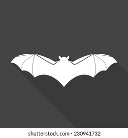 bat icon - vector illustration with long shadow isolated on gray 