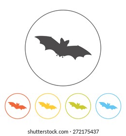 Bat icon, vector. Silhouette of a flying bat. Cartoon pictogram for Halloween.