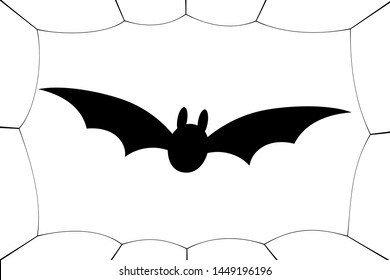 Bat icon. Bat wings, black web silhouette, isolated white background. Symbol Halloween holiday, mystery dark vampire, night flyin element. Spooky scary flat design. Cartoon batman Vector illustration