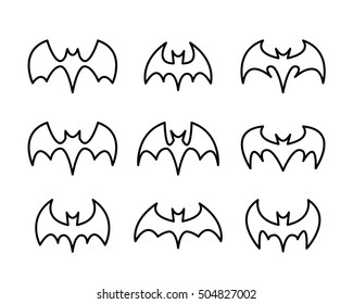 Bat icons in line art style, vector
