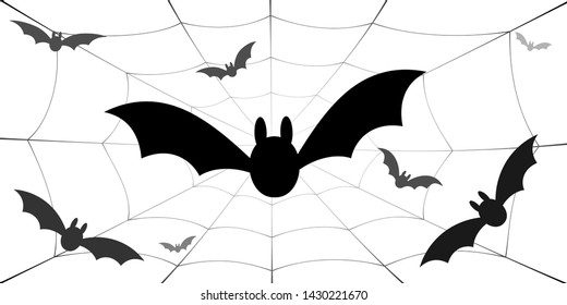 Bat icons set. Bat wings, black web silhouette isolated white background. Symbol Halloween holiday, mystery cartoon dark vampire, night flyin element. Spooky scary flat design Vector illustration