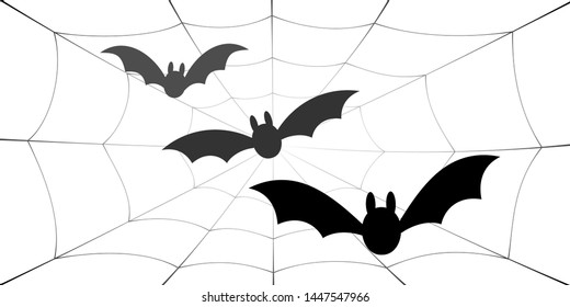 Bat icons set. Bat wings, black web silhouette isolated white background. Symbol Halloween holiday, mystery cartoon dark vampire, night flyin element. Spooky scary flat design Vector illustration