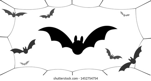 Bat icons set. Bat wings, black web silhouette isolated white background. Symbol Halloween holiday, mystery cartoon dark vampire, night flyin element. Spooky scary flat design Vector illustration