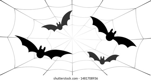Bat icons set. Bat wings, black web silhouette isolated white background. Symbol Halloween holiday, mystery cartoon dark vampire, night flyin element. Spooky scary flat design Vector illustration