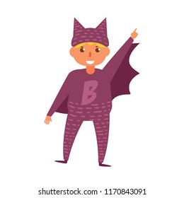 Bat Kid Halloween costume Vector. Cartoon. Isolated art on white background. Flat