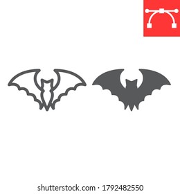 Bat line and glyph icon, halloween and scary, bat sign vector graphics, editable stroke linear icon, eps 10