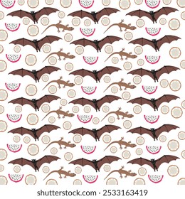 bat, lizard with fruit as a pattern background