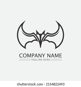 Bat logo animal and vector, wings, black, halloween, vampire, gothic, illustration, design bat icon