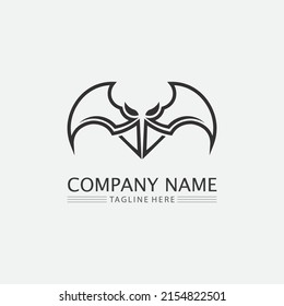 Bat logo animal and vector, wings, black, halloween, vampire, gothic, illustration, design bat icon