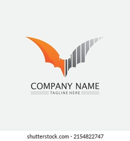 Logo animal y vector de murciélago, alas, negro, halloween, vampiro, gótico, ilustración, icono de murciélago de diseño