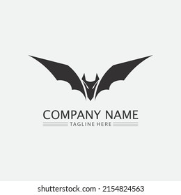 Logo animal y vector de murciélago, alas, negro, halloween, vampiro, gótico, ilustración, icono de murciélago de diseño