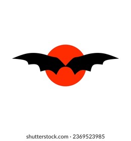 Bat logo design concept vector illustration. Bat silhouette. Printable template. Bat icon isolated on white. Spooky black horror bat graphic.