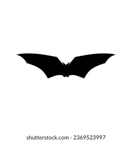 Bat logo design concept vector illustration. Bat silhouette. Printable template. Bat icon isolated on white. Spooky black horror bat graphic.