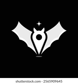 Bat logo design and location element with modern, simple, and adaptable. Editable file
