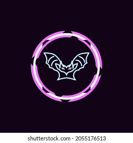 Bat logo with line design. Halloween neon icon. Vector illustration 